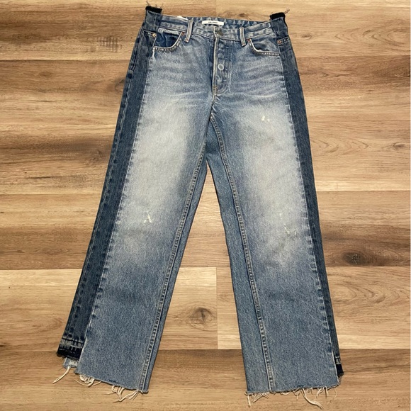 GRLFRND Jeans Womens 27 Jessica Two Tone Heartbreak Hotel  Wide Leg Crop sample - Picture 1 of 13